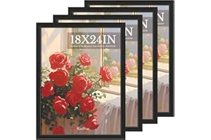KissNow 18x24 Poster Frame 4 Pack, Black Solid Wood Picture Frame with Polished Plexiglass, Wall Hanging