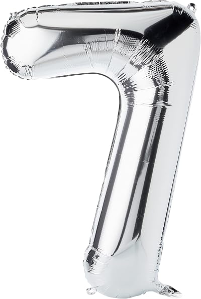 Unique Silver Number 7 Shaped Large Foil Balloon 86cm - 1 Piece