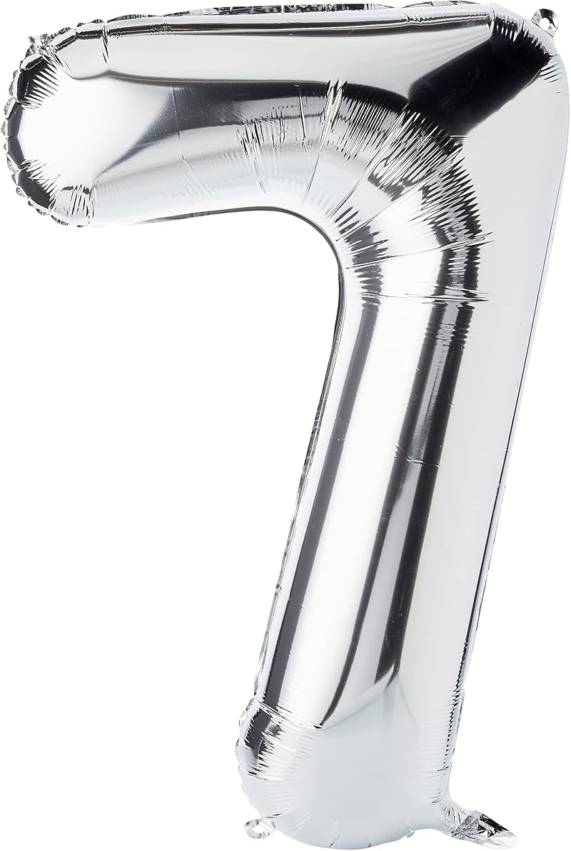 Unique Silver Number 7 Shaped Large Foil Balloon 86cm - 1 Piece