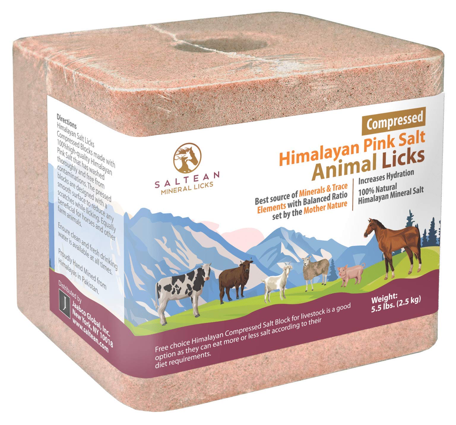 SALTEAN Compressed Himalayan Horses Lick Natural Pink Salt, with strong hanging Rope, No Starch(2.5 kg) "Salt Range Pakistan"