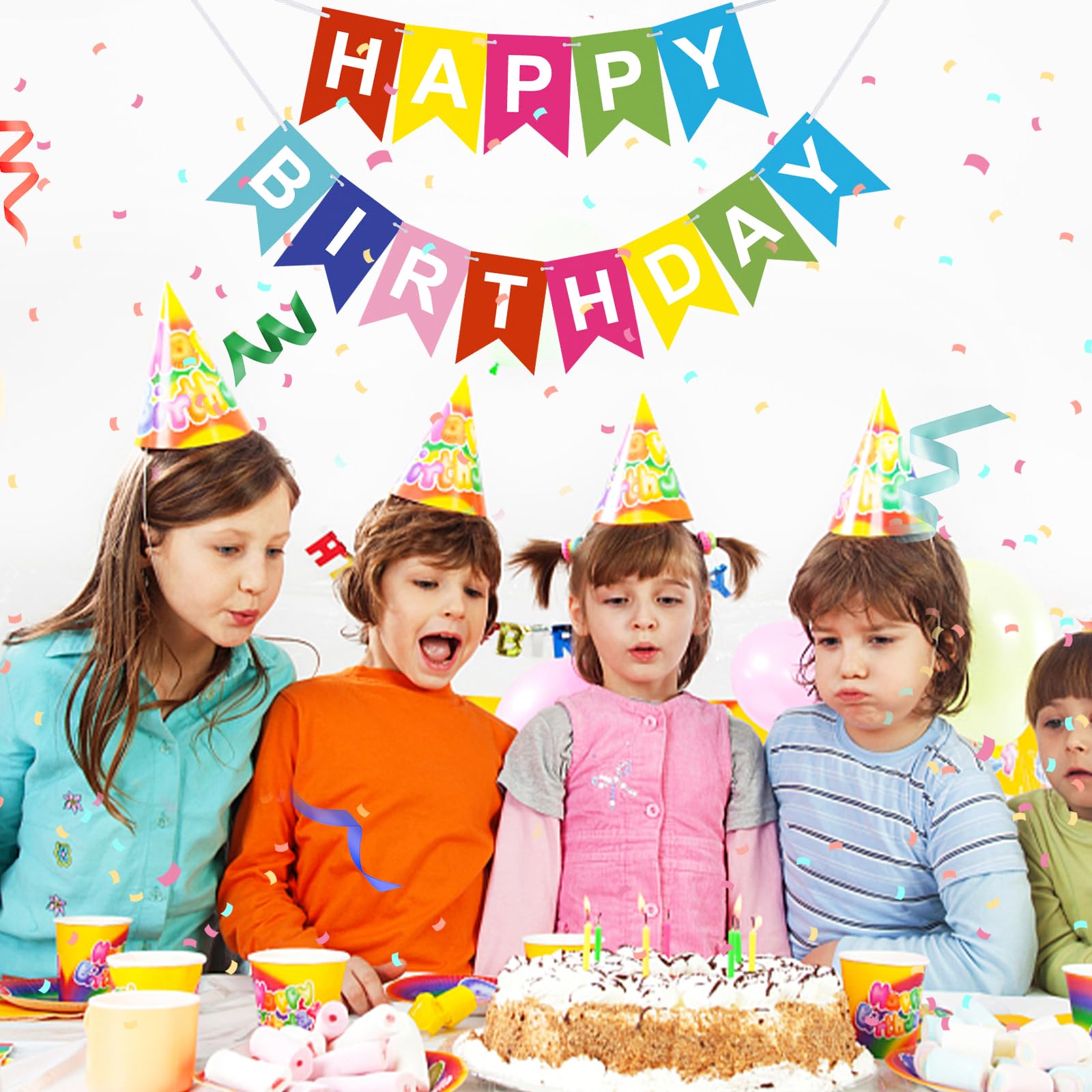 DomeStar Happy Birthday Banner - Colorful Rainbow Party Sign With 13 Letter Cards & Strings For Birthday Decorations