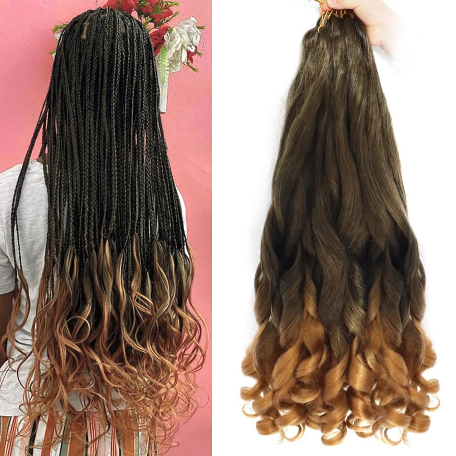 Alaleibaby 30 inch French Curly Braiding Hair 8 Pack Loose Wavy Spiral Curl Braids Crochet Hair Deep Wave Synthetic Extensions Pre Stretched Bouncy Braiding Hair