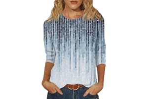 JXKIKOZE Shirts for Women Summer 3/4 Length Sleeve Crewneck Tops Loose Casual Sunflower Printed Three Quarter Cute Blouses