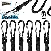 6 Piece 18 Inch Carabiner Bungee Cords with Hooks, Heavy Duty Outdoor Bungee Cords with Carabiner Hooks, 6" Nylon Cable Ties, UV & Weather Resistant