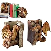 Vintage Gothic Dragon Bookends - 1 Pair Medieval Dragon Decorative Bookends for Shelf Decor