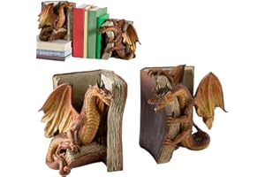 FMXYMC Dragon Decorative Bookend, 1 Pair Vintage Shelf Decor, Gothic Dragon Bookends, Medieval Evil Dragon Book Ends, Dragon Bookshelf Decorations