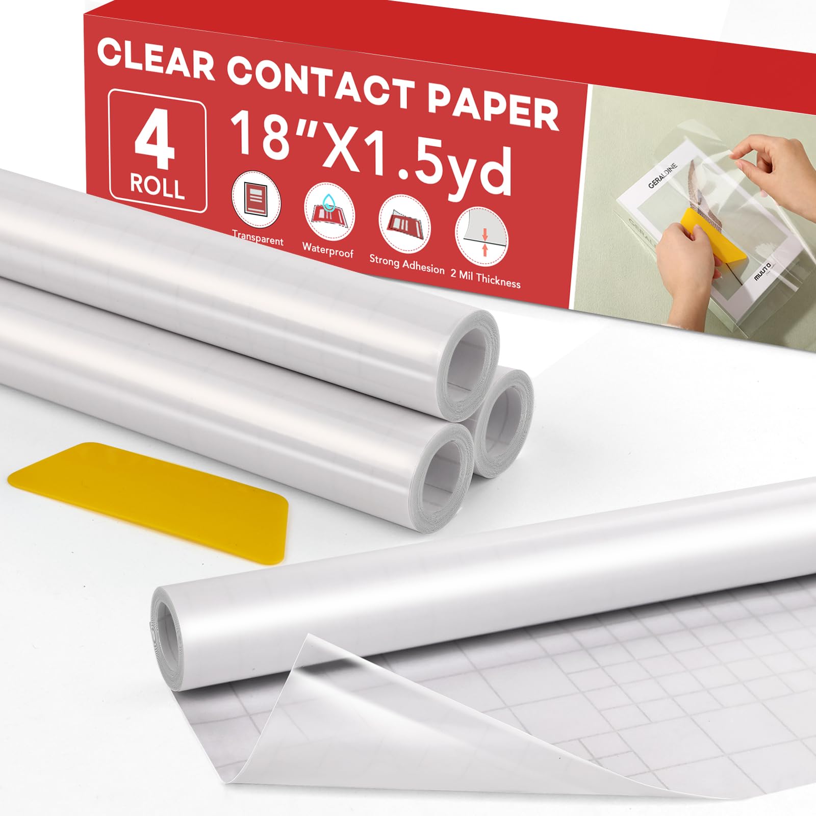 Photo 1 of 4 Rolls Clear Contact Paper, Plastic Book Covers 18 in x 4.5 ft, Contact Paper Peel and Stick, Clear Self Adhesive Protective Liner Papers Protector for Crafts Paperback Textbook Hard Covers Documents