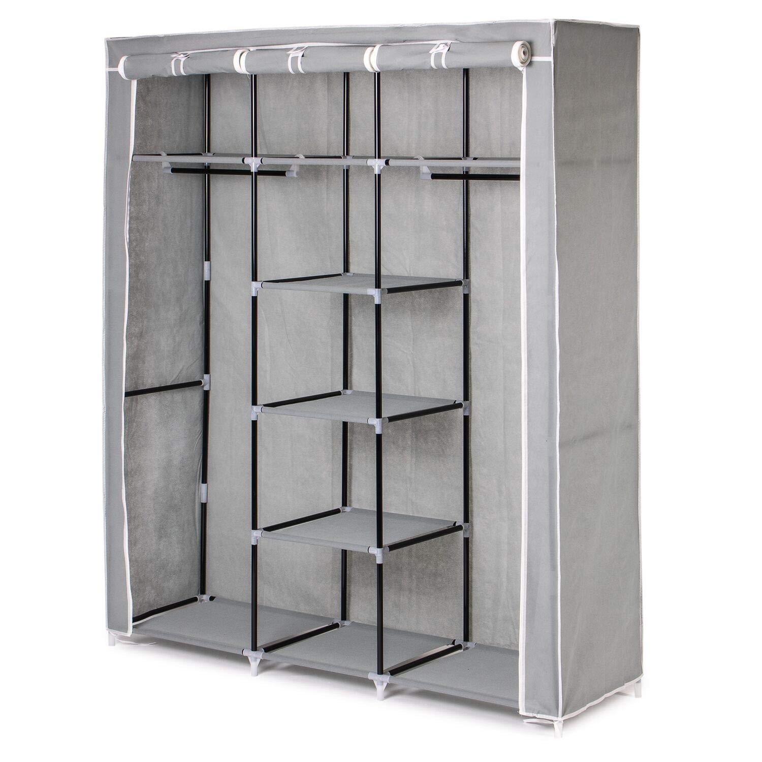 Home Treats Large Grey Canvas Wardrobe Hanging Rail Clothes