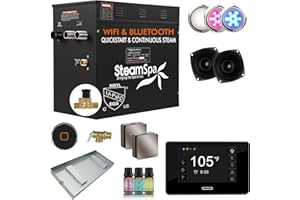 SteamSpa Steam System 12kW Steam Shower Generator with Bluetooth Wifi, Quickstart Continous Steam, Advanced Touch Pad Screen, Chroma Lights, Drain Pan and Auto Drain Brushed Nickel RVBS1200BN-A