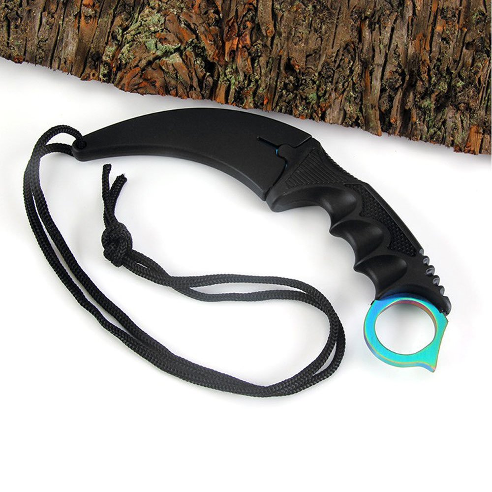 Jeslon Stainlsee Steel Tactical Karambit Hawbill Knife With Sheath and Cord,Survival Defense Claw Fixed Knife For Outdoor Hunting Camping Hiking Tools (Rainbow)