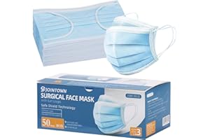 Jointown Disposable Face Masks, ASTM Level 3 Surgical Mask with 3 Ply Protection & Elastic Earloop, 50 Pack Blue