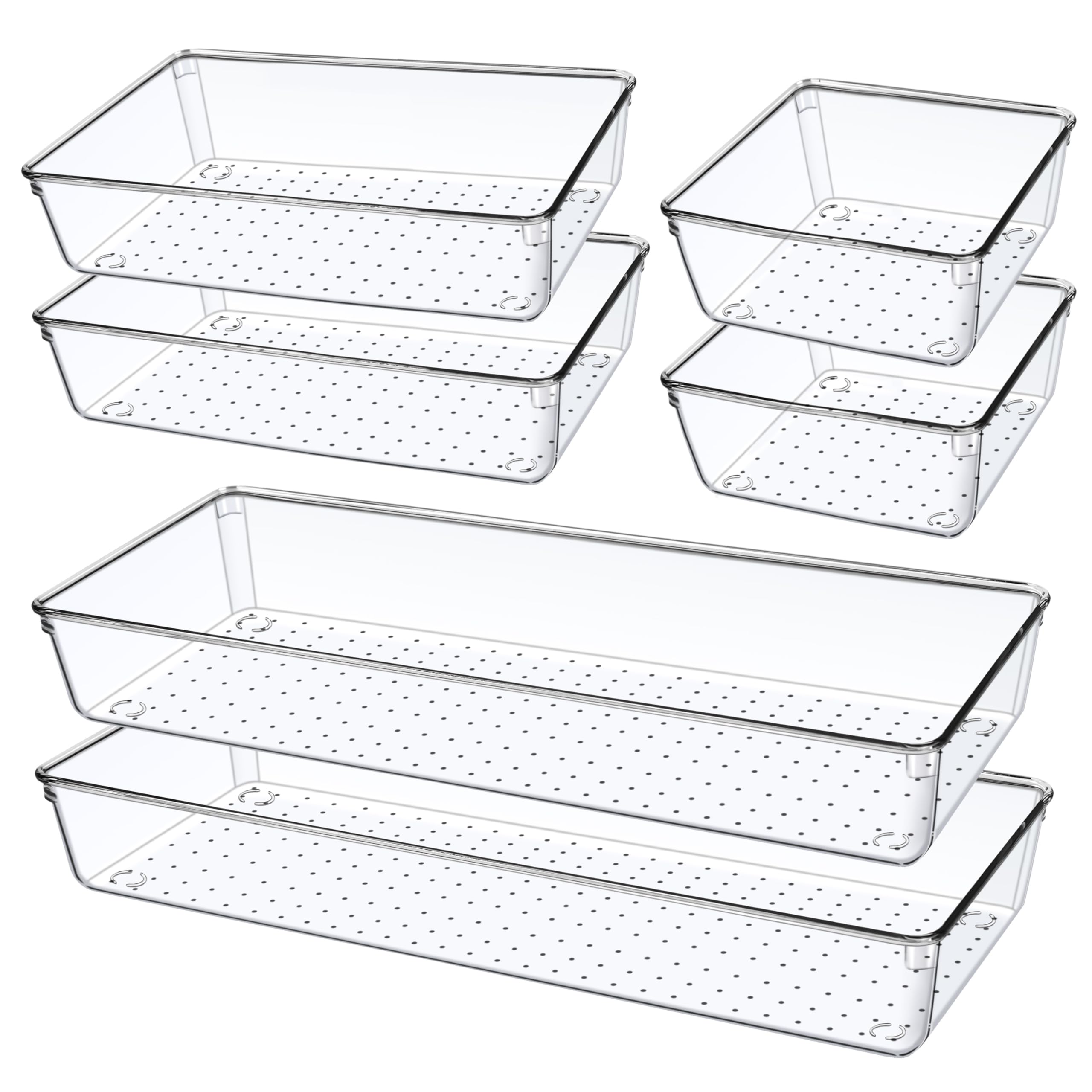 Giklux 6 Pcs Clear Kitchen Drawer Organiser Trays, 38cm Large Acrylic Desk Drawer Dividers Organisers for Cutlery, Kitchen, Makeup, Bathroom, Utensils, Vanity, Dressing Table, Plastic Draw Organiser