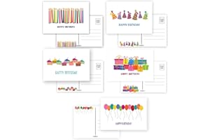 Stonehouse Collection Fun Happy Birthday Cards - Assortment Birthday Postcards for Mom, Teacher, Students, Kids & Loved Ones For Their Special Day - Set of 50 Cute Post Cards, 5 Birthday Designs
