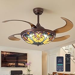 CROSSIO 48 Inch Tiffany Ceiling Fan with Light