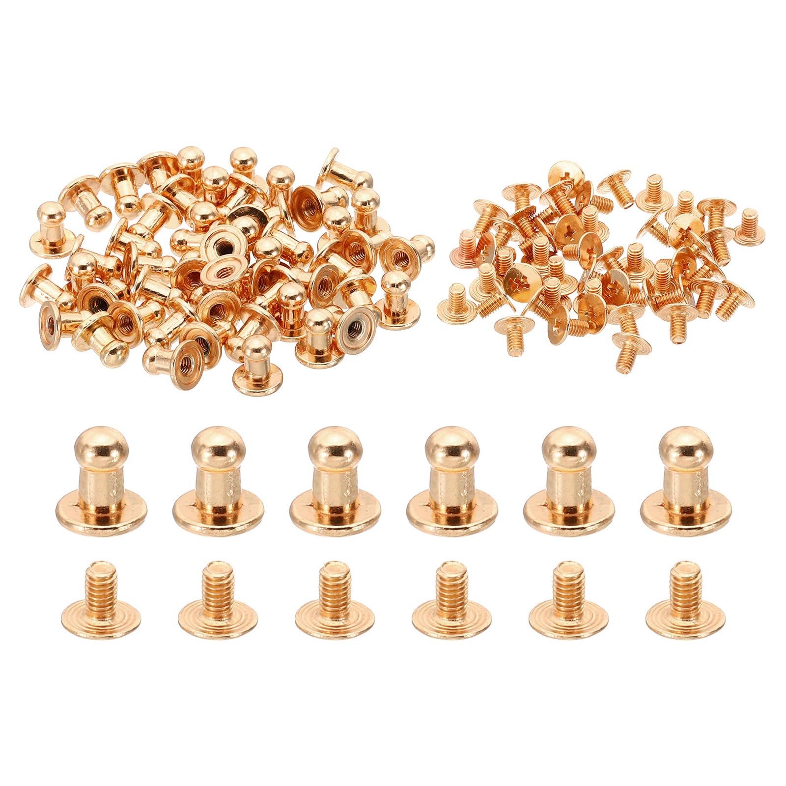 PATIKIL 5mm Leather Rivets, 100 Sets Round Button Head Studs Metal Screw Studs Posts Chicago Screws Rivet for Clothing Leather Crafts Shoes Punk, 5x8x8.5mm Gold Tone