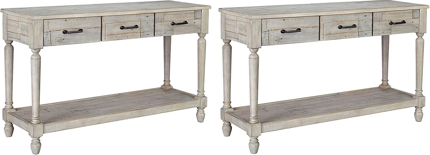Signature Design by Ashley - Shawnalore Sofa Table w/Fixed Shelf, Whitewash Wood (Pack of 2)