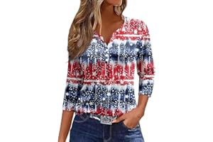 HTHLVMD Women's 2024 4th of July Women's T-Shirt American Flag Colorful T-Shirt Women's Shirt Patriotic Shirt 3/4 Sleeve V-Neck Top