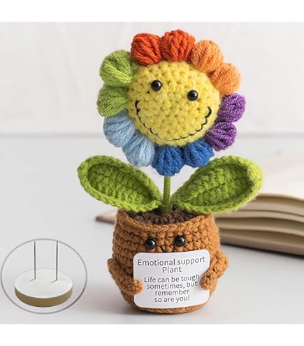 Handmade Crochet Emotional Support Bee With Flower - Inspirational Gift With Card