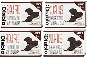 Diablo Sugar Free Sandwich Cookies - 4 x 176g - Extra Dark with Vanilla Cream - 4 Pack