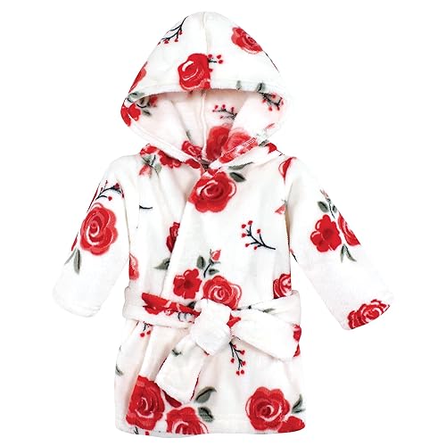 Hudson Baby Unisex Baby Plush Animal Face Bathrobe, Red Rose, 0-9 Months