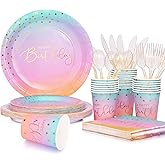 Cheery Land Pastel Birthday Decorations: Rainbow Girls Party Plates, Cups, Napkins & Cutlery Sets for 25 Guests