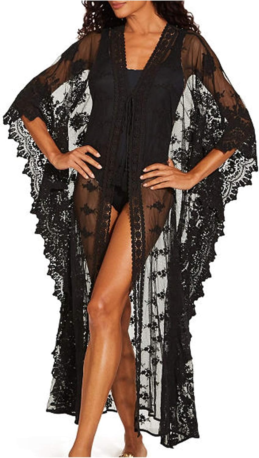 Wander Agio Womens Bikini Cover Ups Beach Casual Dress Coverup Swimsuits Long Cardigan Snow Pattern Black 4 at  Women’s Clothing store