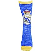 Real Madrid Maccabi Art Official Soccer Socks, Blue & Gold Trim, Stretch Athletic Crew Socks for Fans & Casual Wear - Size 9-13