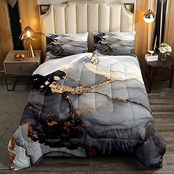 Marble Comforter Set Black Golden Pastel Down