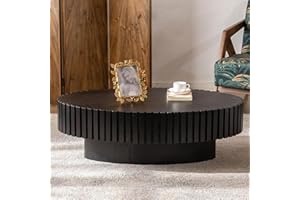 Oval Fluted Coffee Table Drum Coffee Tables for Living Room Modern Pedestal Center Table,A 43.3in