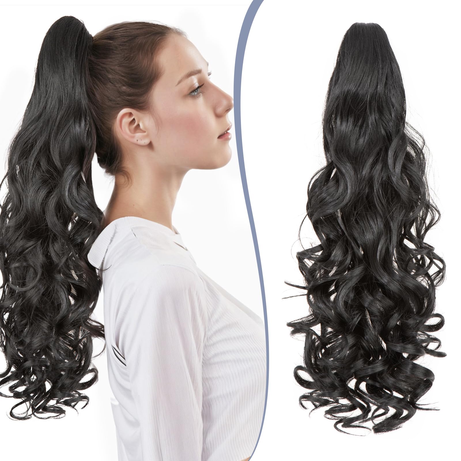 TESS 24'' Curly Ponytail Extensions, 210g Claw in Long Ponytail, Hair Pieces for Women, Natural Black — image 1