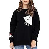 PWGVCAZ Women Graphic Cat Embroidery Crewneck Sweatshirts Funny Claws Pullover Tops Cat Lovers