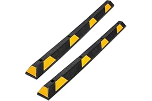 72 Inch Heavy Duty Rubber Parking Curb 2 Pack, 6 ft Wheel Stop with Yellow Reflective Strips, Parking Block for Garage Drivew