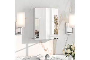 Keonjinn Small Medicine Cabinet 14 x 18 Inch, Assembly Needed, Bathroom Medicine Cabinets Mirror, Lightweight, Adjustable Shelves, Wall Mount or Recessed, Tempered Glass