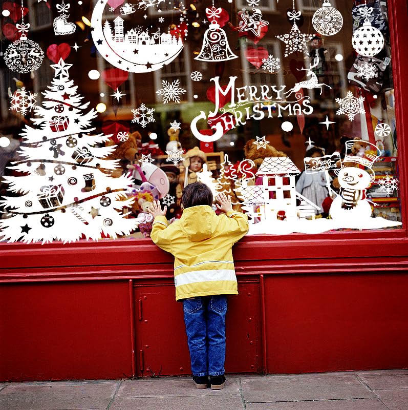 Lonya Christmas Window Stickers, 202 PCS Double Sided Christmas Decorations, PVC Decals Reusable Merry Christmas Snowflakes Santa Claus Tree Christmas Scene Xmas Window Stickers DIY Decorations