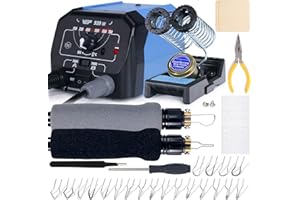 WEP 939-III Dual Pen Wood Burning Kit 34-IN-1 with 20 Woodburning Tips Soft-Grip Pyrography Pen with 2 Stencils, 2 Unfinished Wood, 1 Pen Holder Professional Wood Burner Tool