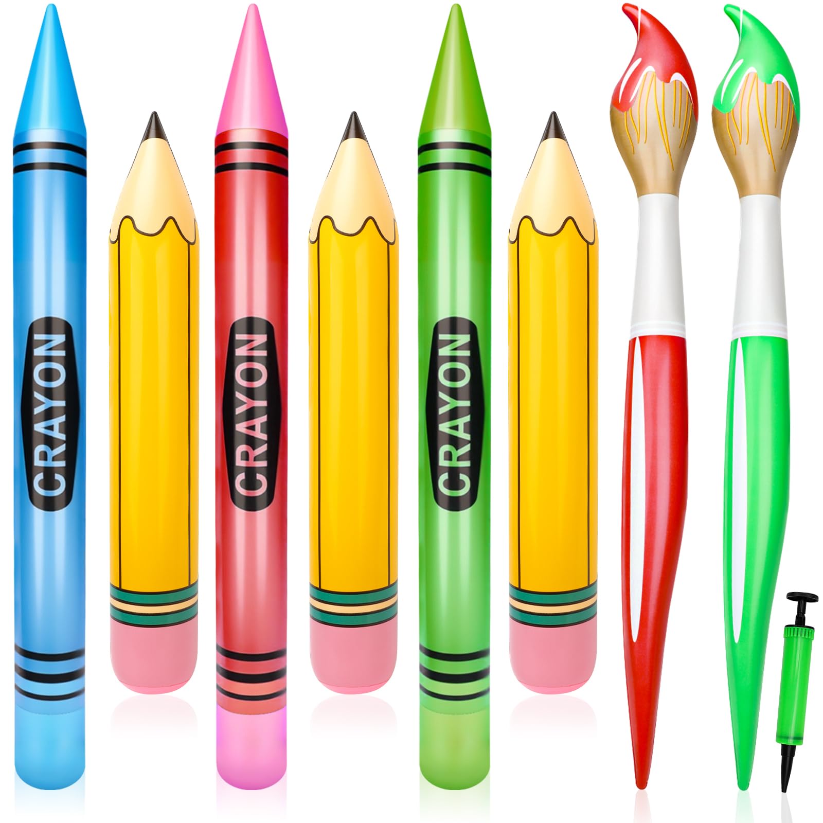 Photo 1 of SAYAYA 8 Pcs Large Inflatable Pencil Balloons Set Jumbo Inflatable Crayons Giant Paint Brush Balloons and Air Pump Back to School Hanging Decor for Classroom Garden Room Birthday Party Decorations