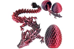 SUMLAND 3D Printed Dragon Eggs with Dragon Inside，Crystal Dragon Fidget Toys，Articulated 3D Dragon with 3D Dragon Eggs Black Red