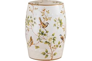 SUZEPER Decorative Floral Ceramic Garden Stool,Glazed Porcelain Stool Ottoman,Vintage Round Side Table,Indoor Outdoor Coffee 