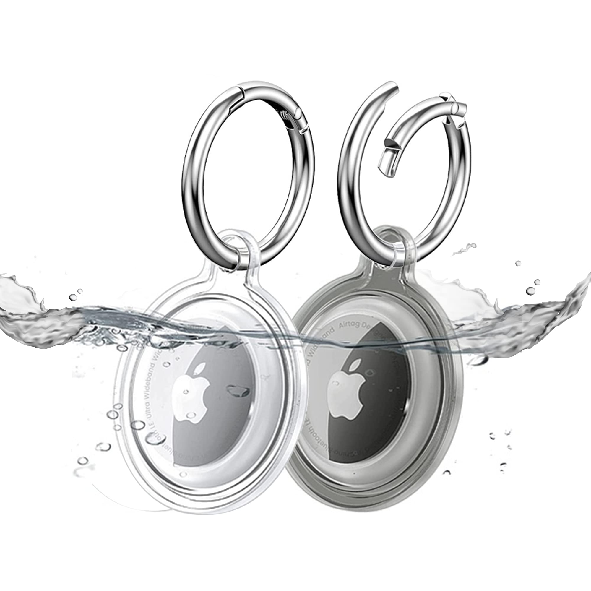 RECKNEY Silicone Waterproof Airtag Cases 2 Colors pack - Compatible with Apple Airtag Holder Keychain 2 Pack - Cases for Apple Airtag - IP68 Airtag Keyring Holder - Black, Transparent