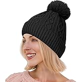 HOTAHO Pom Pom Beanie for Women & Girls, Stretchy Winter Hat Knit Hat, Soft Warm Beanie with Pom