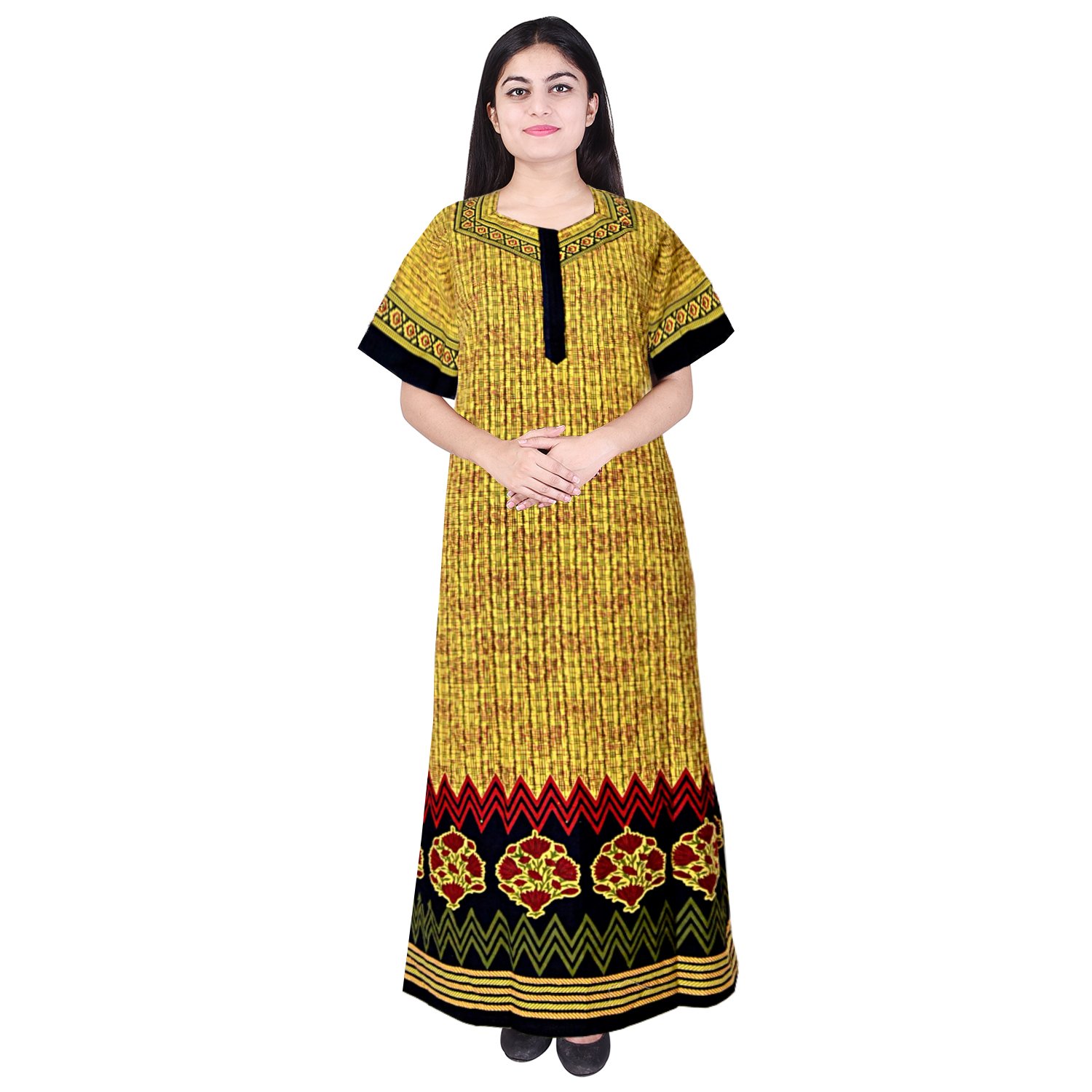 jwf pure cotton women/girls nightwear gown multicolour nighty (free size)