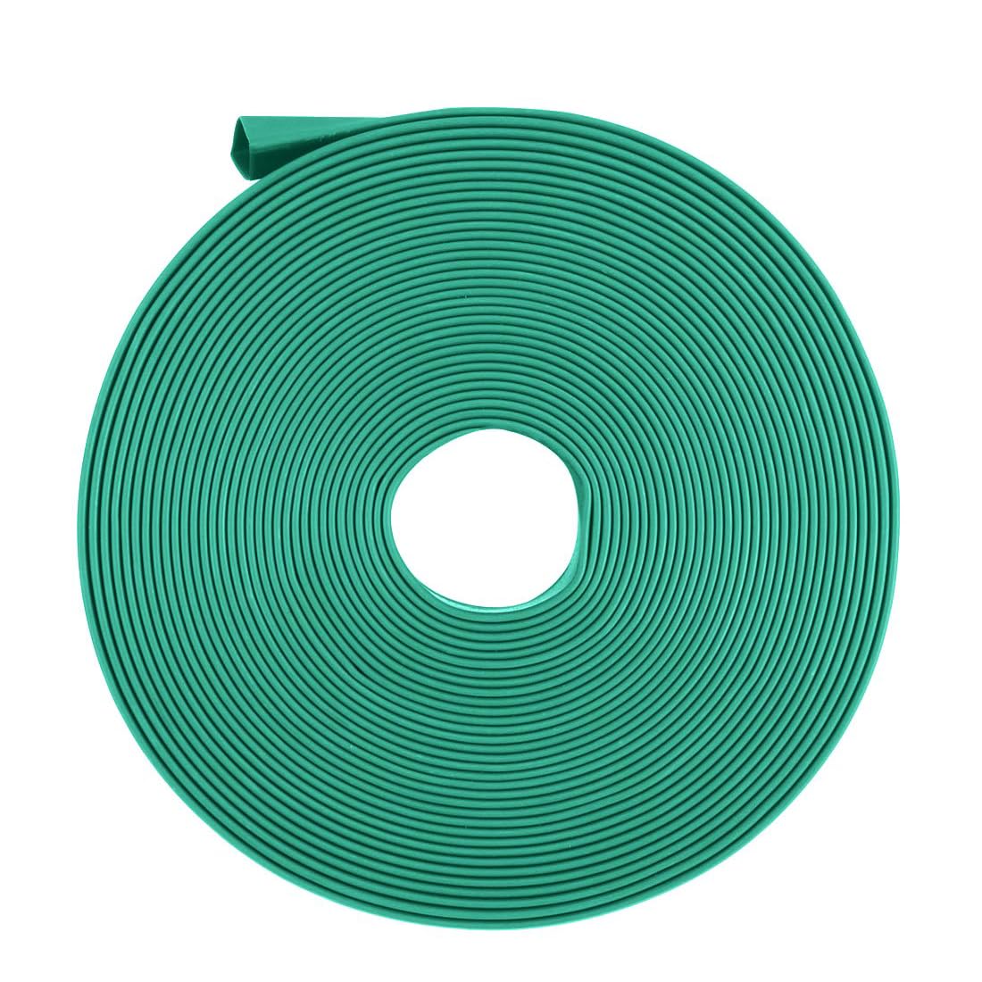 Unifizz Heat Shrink Tubing 7mm Dia 11mm Flat Width 2:1 Ratio Shrinkable Tube Cable Sleeve 5m - Green