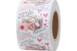 HYBSK Fragile Stickers for Shipping Please Handle with Care Labels Pink Fragile with Heart Labels for Small Business Shipping Warning Thank You Total 500 Labels Per Roll