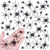 KOMIDK 100 Pieces Plastic Spider 3 Sizes Spider Black Fake Spiders | for Halloween Prank Props Home Party Decorations