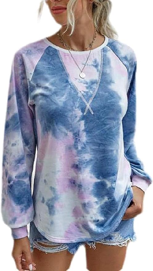 Womens Pullover Crewneck Top Autumn Tie Dye Long Sleeve Sweatshirt: Amazon.co.uk: Clothing