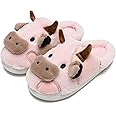 NZFUN Cow Slippers for Women and Men, Fluffy Cute Cozy Cartoon Cow Cotton House Slipper Womens Milky Cows Animal Preppy Funny Furry Kawaii Bedroom Pillow Cloud Slippers for Women Indoor and Outdoor