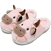 NZFUN Cow Slippers for Women and Men, Fluffy Cute Cozy Cartoon Fuzzy Cow House Slipper Womens Milky Cows Animal Preppy Funny Kawaii Pillow Cloud Fall Winter Bedroom Home Shoes for Indoor and Outdoor