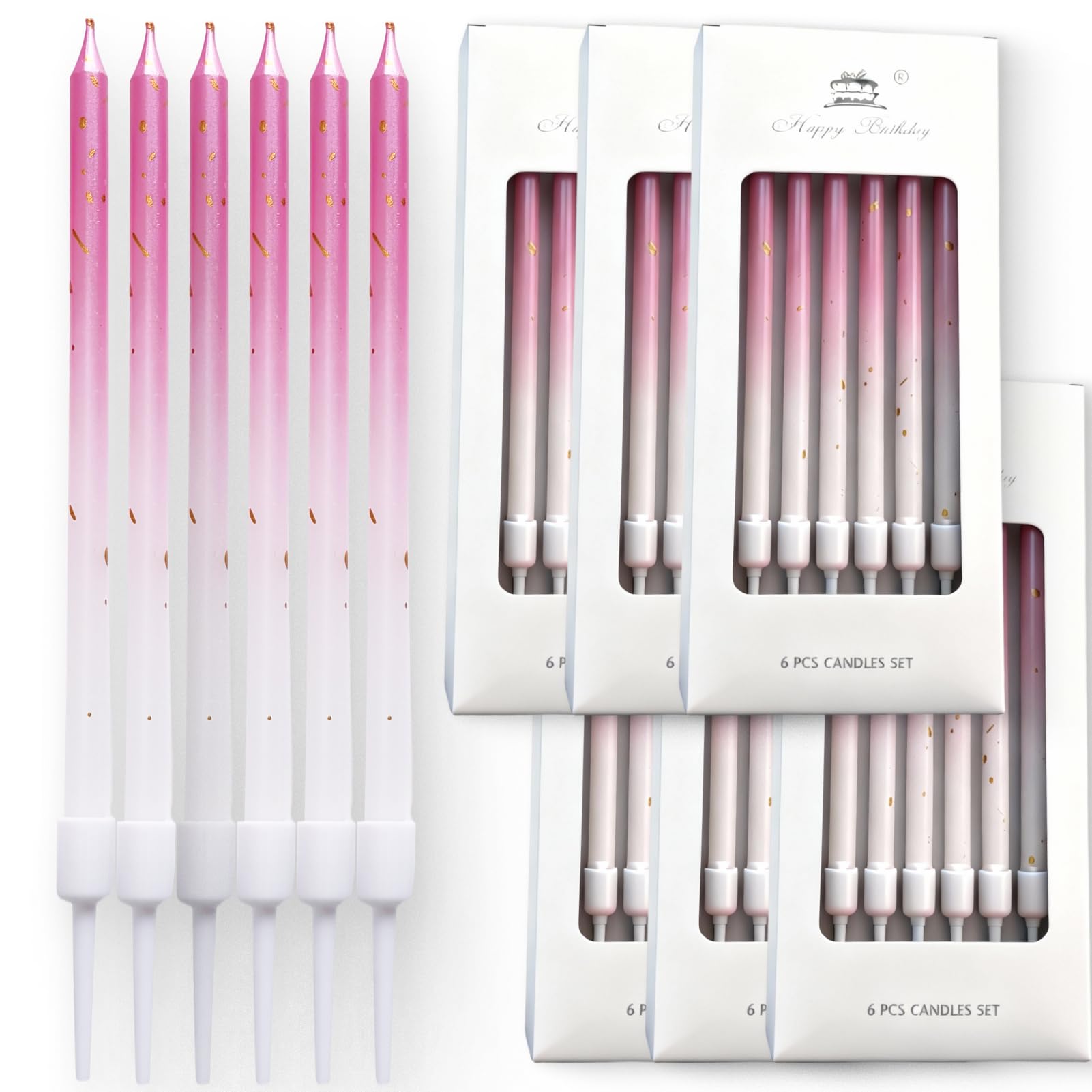 36PCS Birthday Cake Candles, Long Thin Birthday Candles Set, Pink Gold Decorations, for Girls and Women, Tall Cupcake Candle Decorations for Weddings, Celebrations and Anniversaries, Cake Toppers