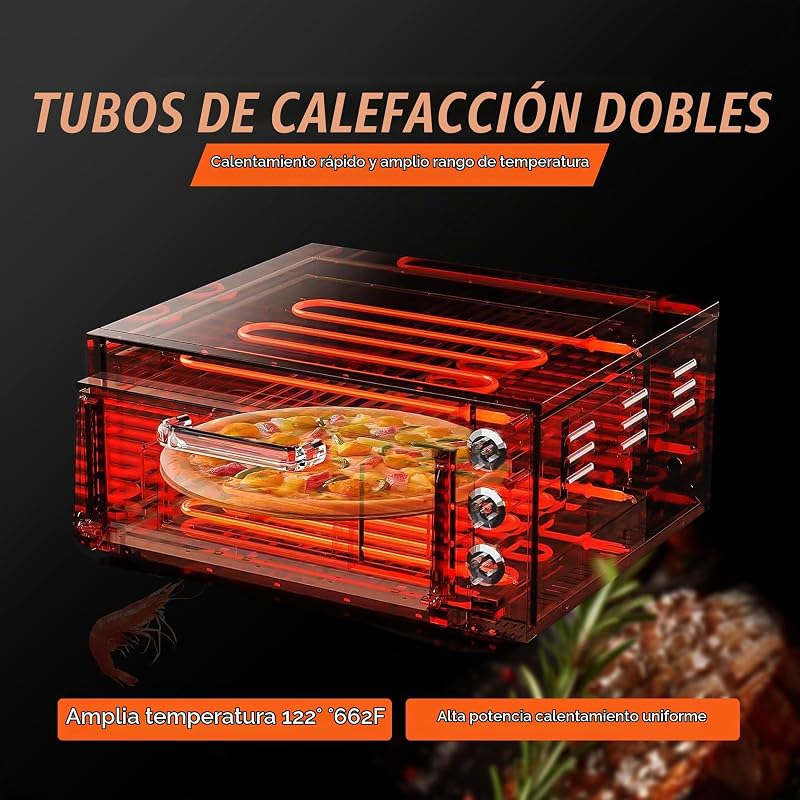 Horno de Pizza Comercial Eléctrico de Encimera de Una Sola Capa, Acero Inoxidable con Piedra y Mango, Multiusos para Interiores para Restaurantes, Pretzels Horneados en Casa, 517 x 470 x 266 mm