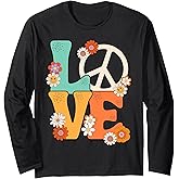 Peace Sign Love 60 s 70 s Shirts 70s Outfits for Women Long Sleeve T-Shirt